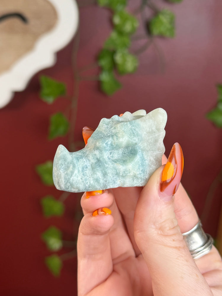 Blue Quartz Dragon Skull