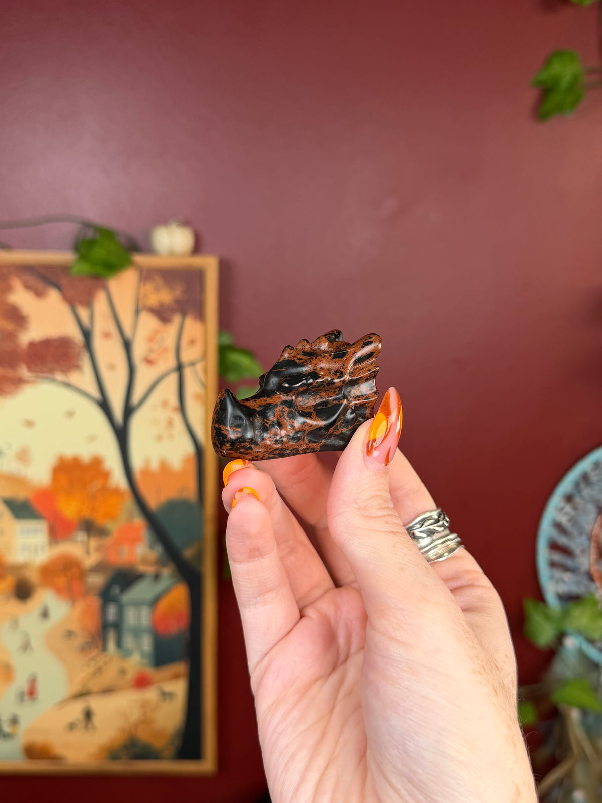 Mahogany Obsidian Dragon Skull