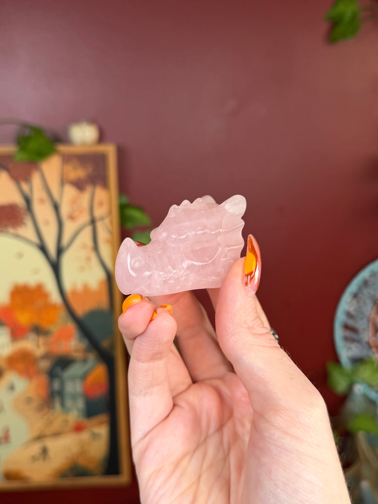 Rose Quartz Dragon Skull