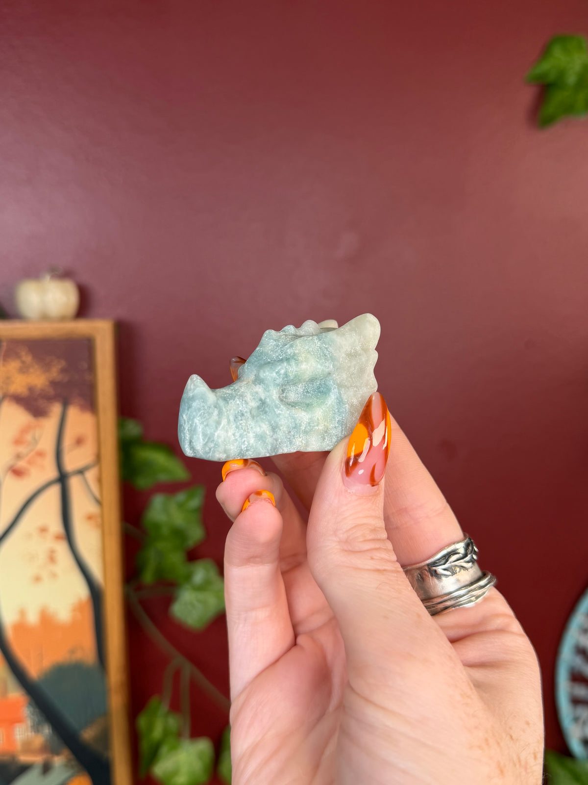 Blue Quartz Dragon Skull