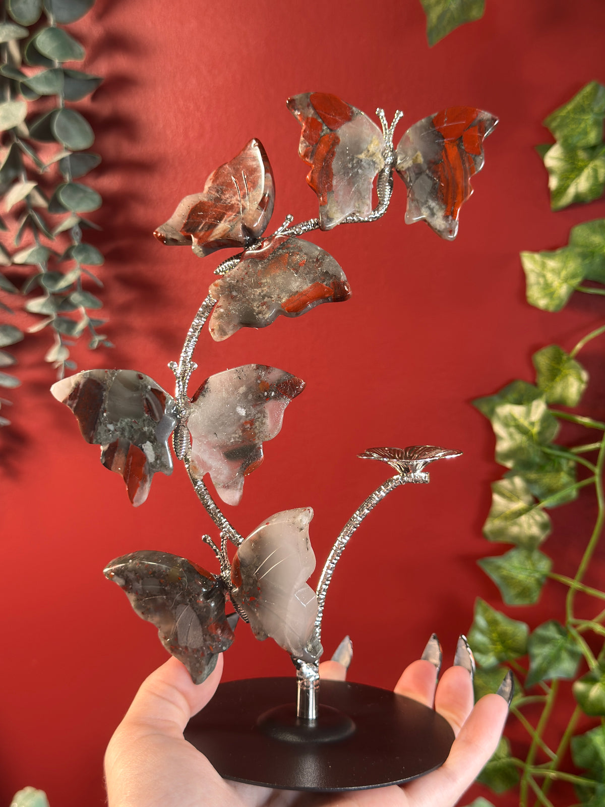 African Bloodstone Butterfly Sphere Holder