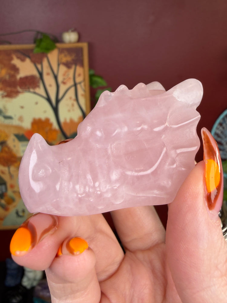 Rose Quartz Dragon Skull