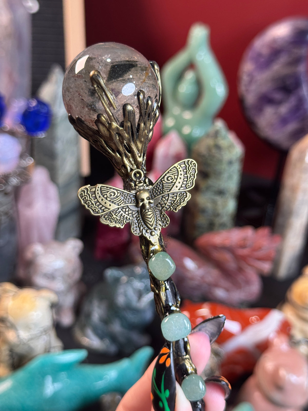 Garden Quartz Skullerfly Wand
