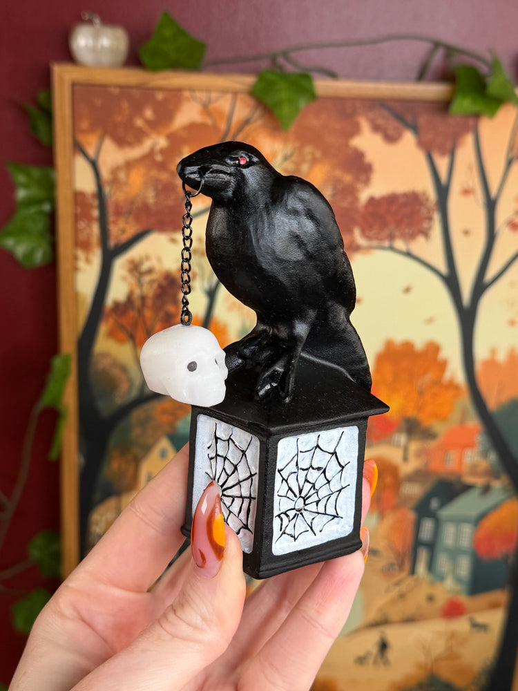 Black Obsidian Crow on Lantern