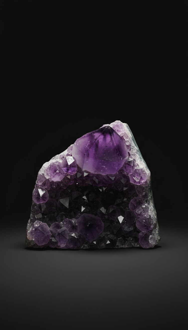 Amethyst cluster on a dark background